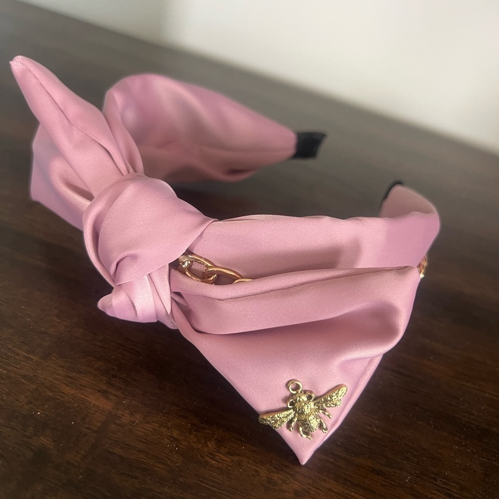 Pink Headband with Gold Chain and Bee Accent - Picture 3 of 5